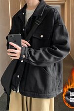 加绒厚款复古港夹克工装外套宽松牛仔衣HY02TP80控108常规款TP60，男装夹克，电商A102B