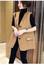 2021秋季新款V领宽松休闲显瘦三粒扣双粒扣双口袋后开叉马甲，女装马甲，L·H·X