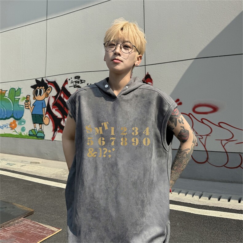 麂皮绒连帽背心坎肩男T恤美式港风JLB460-P30控48,男装T恤,电商B370