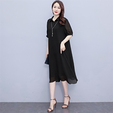 200斤胖妈妈夏装新款雪纺连衣裙女中老年气质宽松显瘦遮肚子裙子，女装大码女装，深妍伊美