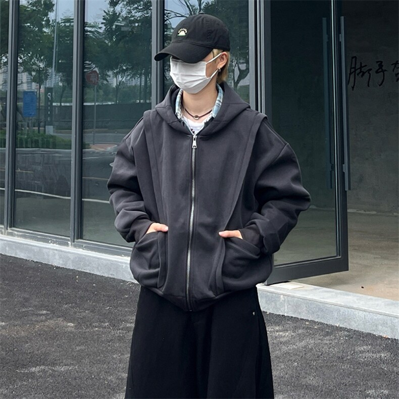 抖音得物高品质二开25秋冬美式重磅宽松结构设计连帽卫衣外套W78,男装卫衣,电商A486