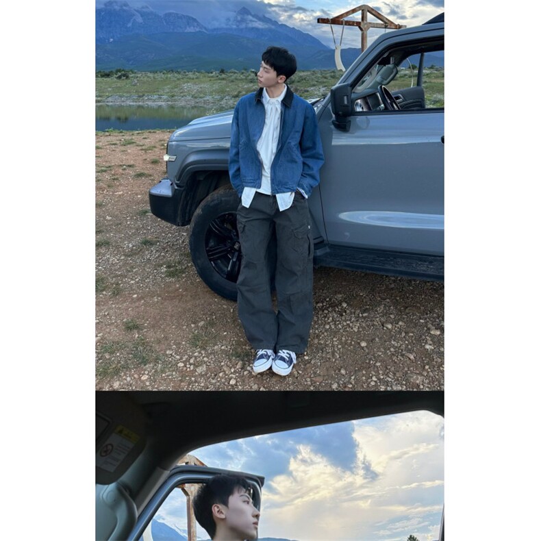 美式复古水洗短款cleanfit牛仔外套藏蓝宽松休闲夹克外套,男装工装外套,四季星座505