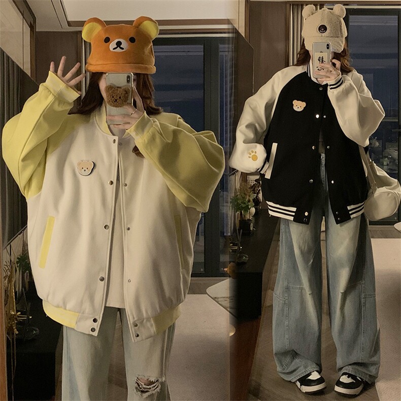 A474-P100小熊拼接棒球服男女同款春秋新款,男装夹克,星座911