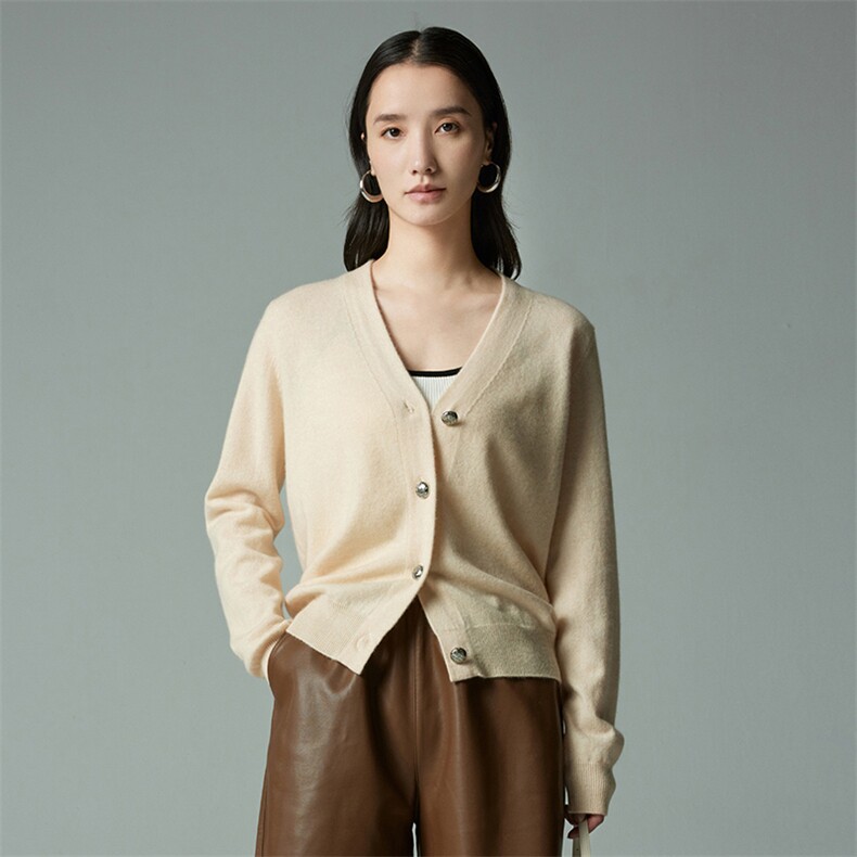 HE|自由主义唯美baby山羊绒针织开衫女V领宽松毛衣深邃蓝外套,女装羊绒衫,木淼羊绒