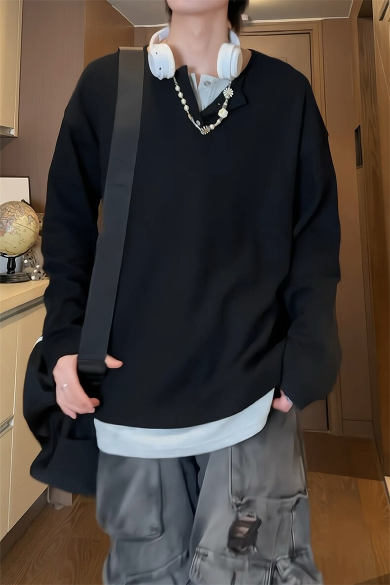 特批-港风秋装宽松假两件双层领打底衫男装秋季长袖T恤S330-P38,男装T恤,电商A233-1