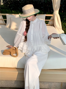 超仙时尚防晒套装女2026春夏新款半透减龄显瘦流行阔腿裙裤两件套图片