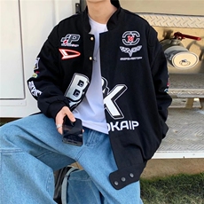 春秋潮2022机车服美式徽章宽松外套棒球服夹克上衣W2147-P70，男装夹克，星座412-3