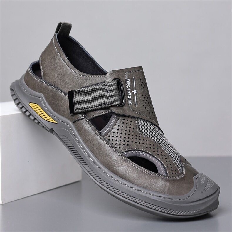 X4065-P145夏季新款男士休闲镂空网面皮鞋男洞洞鞋包头凉鞋，男鞋凉鞋，星座1407-3