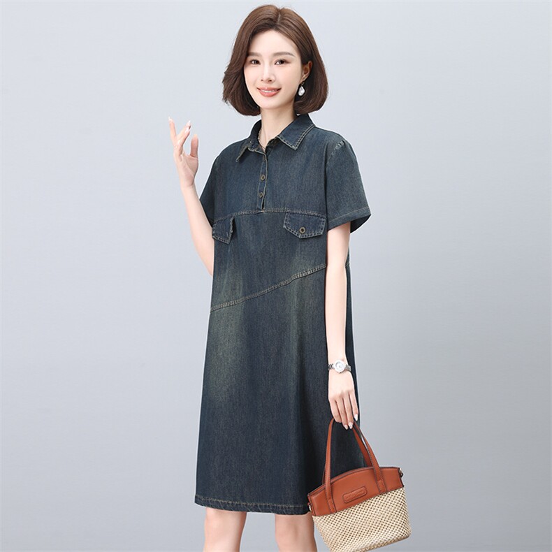 牛仔连衣裙女2025夏季新款大码休闲高端爆款洋气中年妈妈衬衫裙子,女装连衣裙,希欧阁
