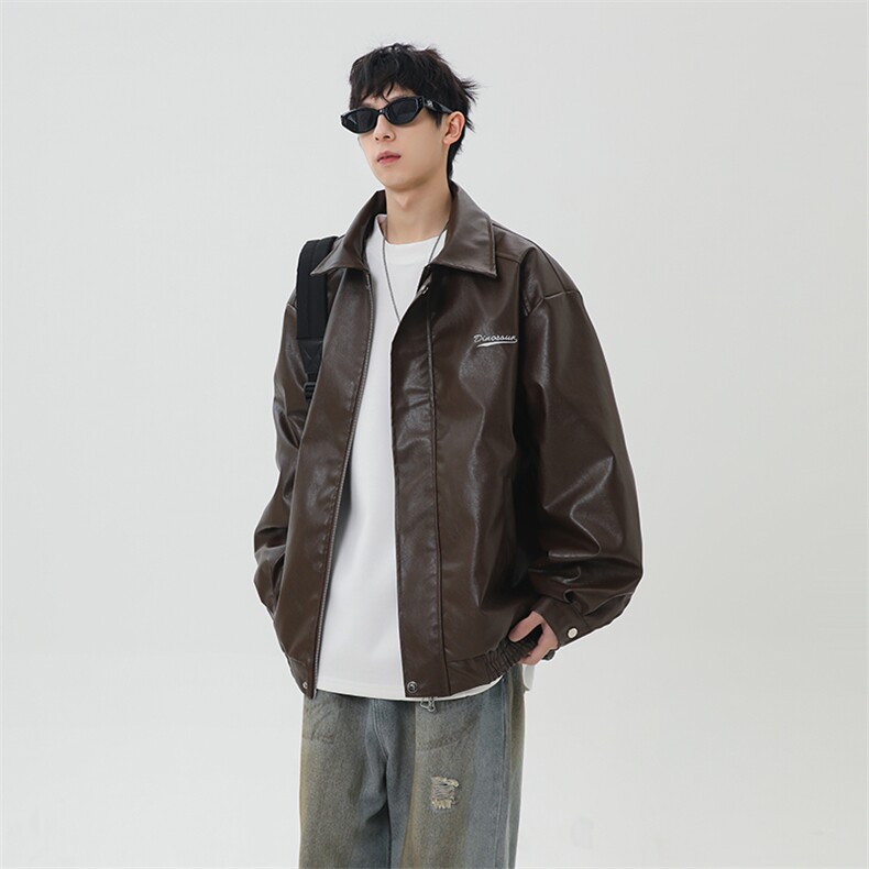 春季新款港风美式刺绣痞帅翻领皮衣夹克男XZ213-JK6000-P70控98,男装夹克,星座213