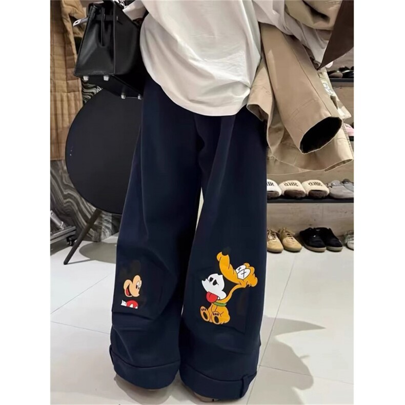 AK24048-P55卡通米奇加绒加厚卫裤女秋冬季2025新款宽松直筒阔腿图片