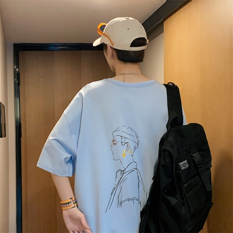 潮流设计款手绘涂鸦宽松大码圆领短袖T恤情侣517A-1-T905-P28控38，男装T恤，星座517A-1