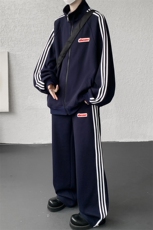 8XL-M条纹撞色开衫新年红卫衣运动套装潮牌运动服校园风TZ114P118，男装休闲套装，电商D206-1