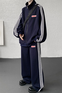 8XL-M条纹撞色开衫新年红卫衣运动套装潮牌运动服校园风TZ114P118图片