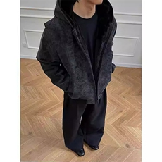 现货高品质美式冬季重磅座山雕大毛毛领pu皮棉衣男女加厚外套，男装皮衣，电商A486-1