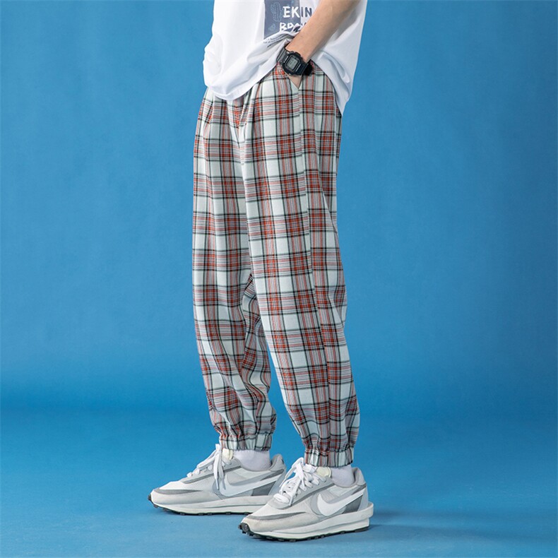 格子子裤子港风hiphop时尚中性风抽绳束脚裤休闲长裤KZ0009-P45,男装休闲裤,电商A128