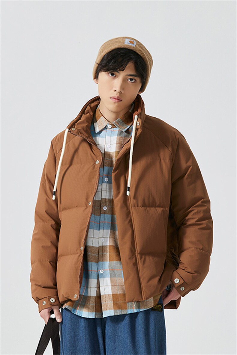 新标90%白鸭绒简约立领抽绳外套纯色加厚羽绒服ESY0205-P210,男装羽绒服,电商B306