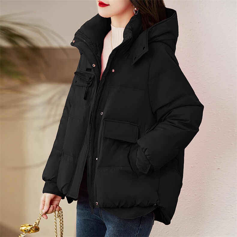 现货羽绒服女连帽新款短款小个子面包服时尚宽松休闲保暖轻暖外套,女装羽绒服,贵人树
