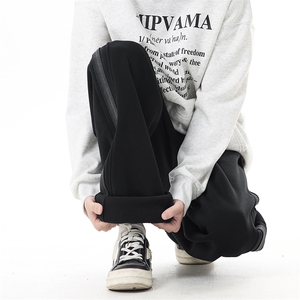 冬季新款加绒加厚拼接卫裤抽绳宽松阔腿裤xz906-1-K1298P68控108图片