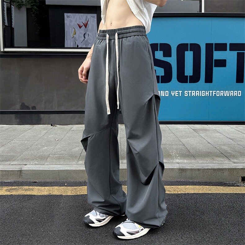 cleanfit微喇西裤男春秋季潮牌宽松褶皱垂坠感拖地休闲弯刀长裤子,男装休闲裤,电商A001