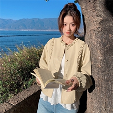 【新品】【有货】2026春季米黄色花边皮衣C5802P165K268，女装皮衣，2D113