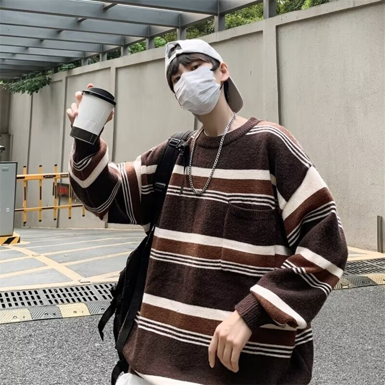 条纹毛衣男秋冬季慵懒风打底针织衫上衣2024新款潮牌7115-P39,男装针织衫/毛衣,星座1109-3