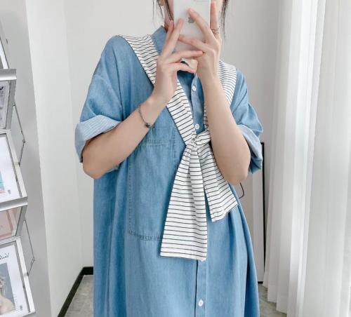 大版牛仔衬衫裙，女装衬衫，伊媚儿