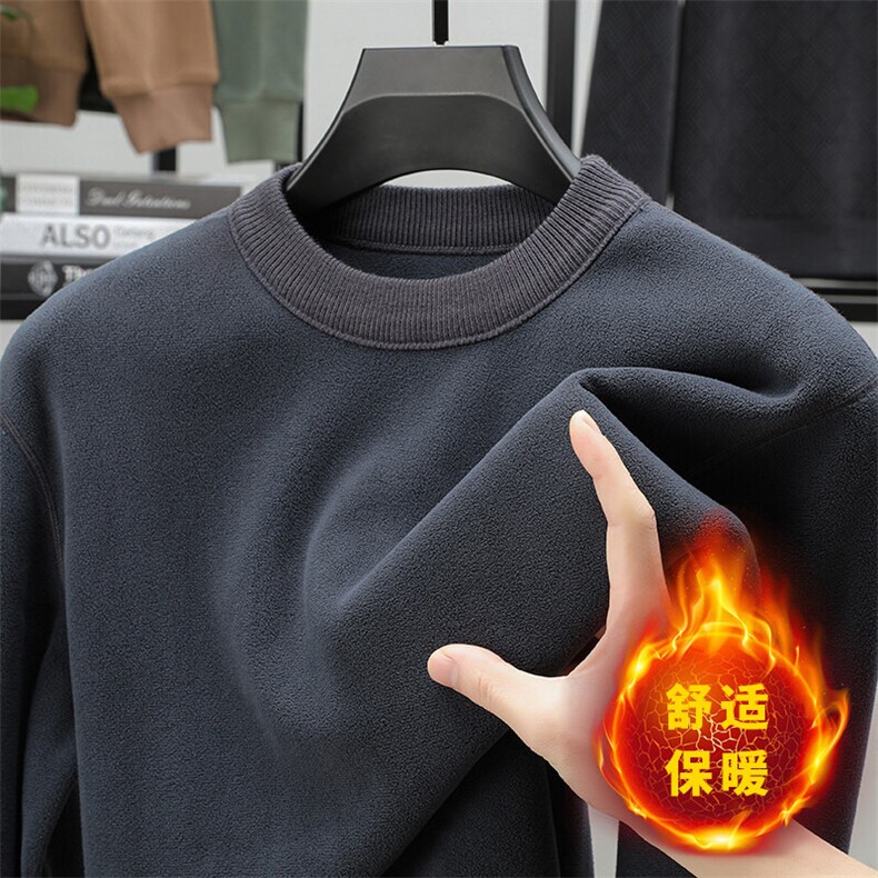 秋冬季奥利绒圆领休闲商务卫衣保暖打底衫户外潮品上衣男装图片