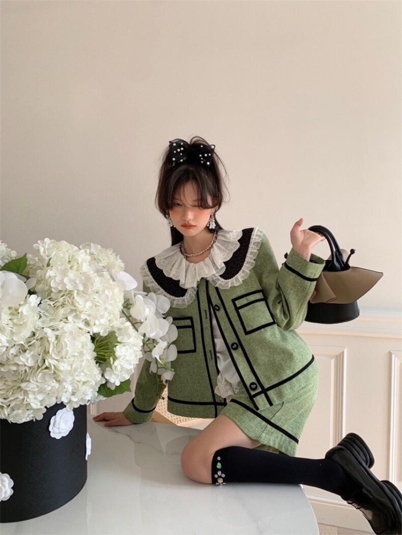 双层荷叶边小甜甜套装，女装职业装，YOUER DENG