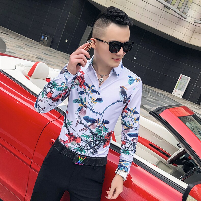 2021春秋衬衫社会男长袖上衣印花男装韩版修身四季潮流衬衣Q618-P55,男装衬衫,星座419（原A233）