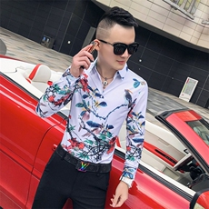 2021春秋衬衫社会男长袖上衣印花男装韩版修身四季潮流衬衣Q618-P55，男装衬衫，星座419（原A233）