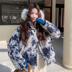 现货新款复古提花扎染短款50羽绒服2C282-989P245K378，女装羽绒服，2C282