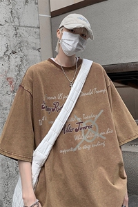 B239-1082-P38 美式做旧 水洗 字母 短袖宽松T恤男图片