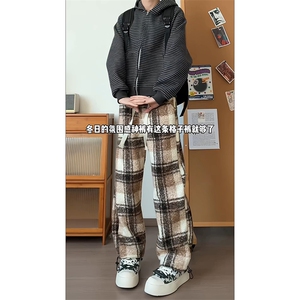 松弛感复古格子撞色长裤出街宽松版型潮搭休闲裤K691P45控78图片