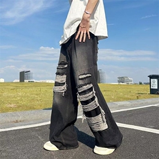高街牛仔裤时尚潮牌休闲裤夏季男宽松型长裤潮流纯色KK244-P45，男装牛仔裤，星座911-3