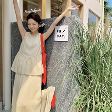 【新品现货】清冷感禅意仿天丝珍珠领背心2件套8811-P125-K175，女装连衣裙，2C317A