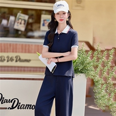 时尚休闲polo衫短袖阔腿裤套装女2026夏新款小个子减龄显瘦两件套，女装套装/套裙，米莱