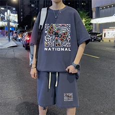 ！2024夏季新款男士华夫格短袖套装学生风一套HTZ73P50，男装T恤，电商B220