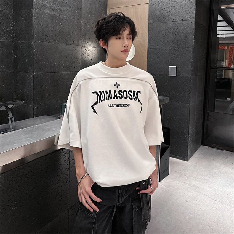 夏季宽松美式高街小众印花短袖T恤潮XZ808B-WH028-P48图片