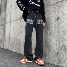 美式高街vibe复古水洗做旧牛仔裤男直筒裤子A061-W9980-P60控78，男装牛仔裤，电商A061-1