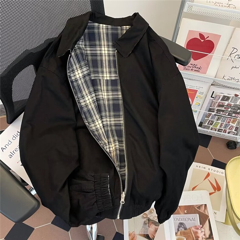 秋款男拉链夹克衫双面穿格子休闲外套JK9324P75,男装夹克,星座1013-1