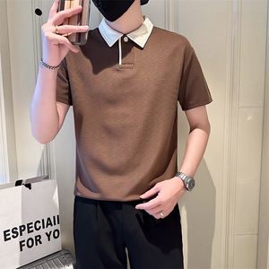 店主风社会小伙男士异色拼接翻领POLO衫休闲T恤301A-1/PL103/P50图片