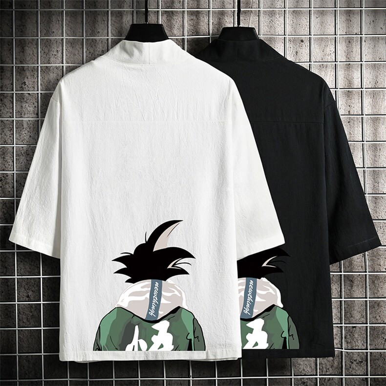 HF59005-P40风汉服男开衫外套七分袖道袍网格挂拍，男装民族服装，电商A040A