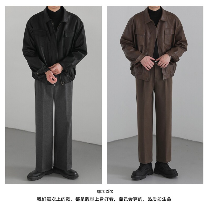 雷军同款春款男皮夹克工装大口袋皮衣外套JK0637 P72图片