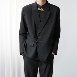 新中式黑色盘扣西装外套风中山装订婚新郎结婚礼服休闲西服W33图片