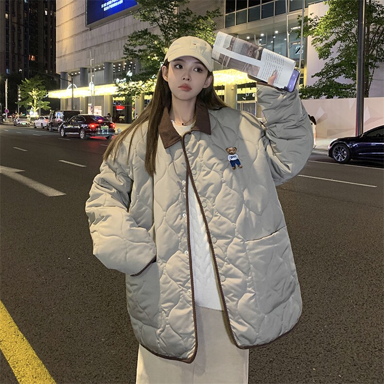 1港风情侣灯芯绒拼接连帽假两件小熊大码M-5XL棉衣8713P135控168，男装棉衣，星座226-2