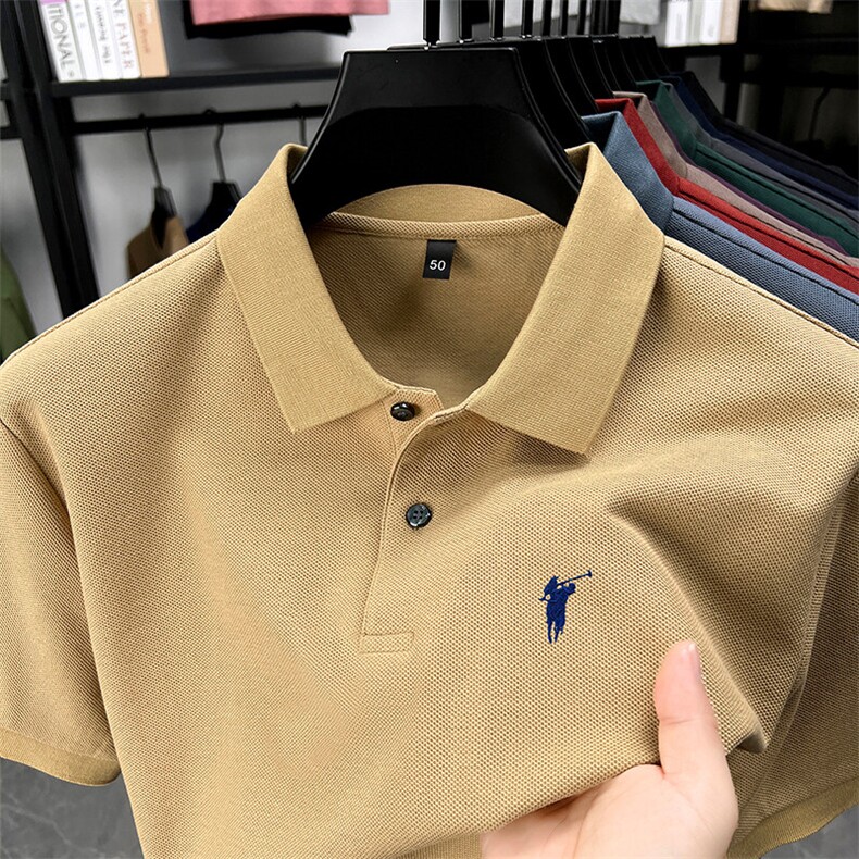 全棉丝光棉绣小保罗全棉短袖POLO,男装T恤,钱塘207-1