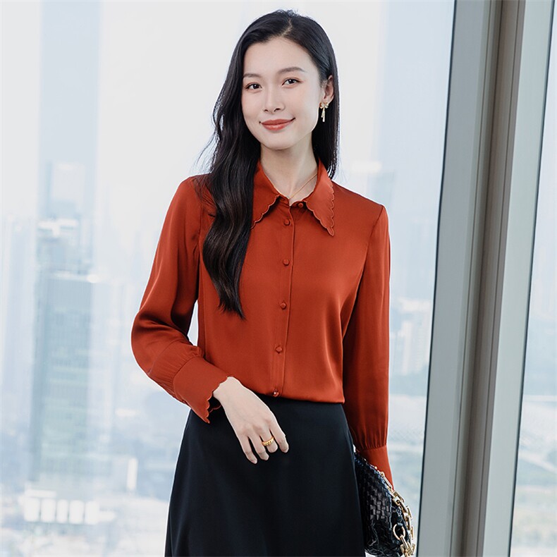 高级感缎面真丝衬衣2026早春新款长袖真丝衬衫女大码上衣，女装衬衫，阿舍尔精品