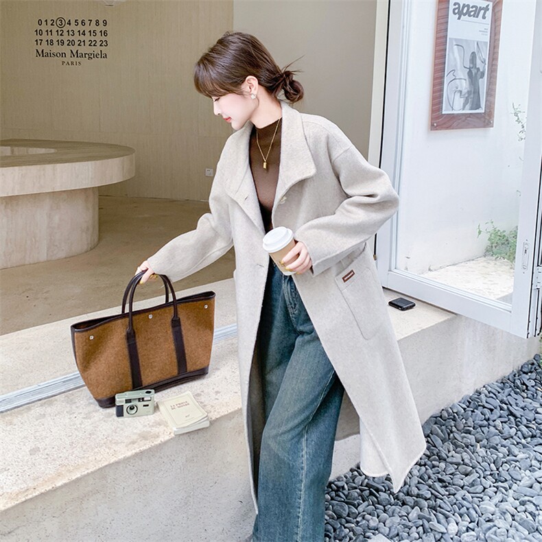 2楼002-2669-P260K358档口现货连帽羊毛外套双面呢大衣,女装毛呢外套,千寻