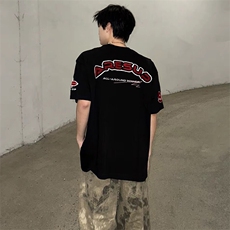 万针全刺绣工艺抖音得物高品质260克重磅纯棉双纱美式高街短袖T恤，男装T恤，电商A486